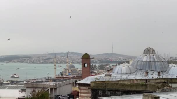 Panorama Von Istanbul Blick Auf Den Bosporus Von Der Süleymaniye — Stockvideo