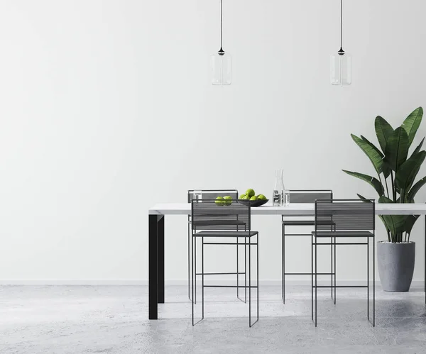 Interior Ruangan Putih Cerah Modern Dengan Meja Bar Kontemporer Dan — Stok Foto