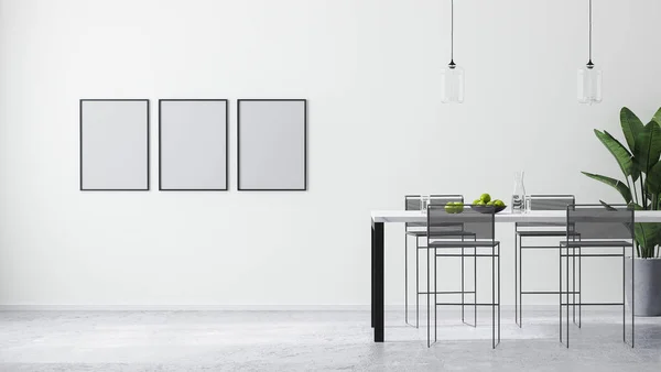 Poster Frames Mock Moderne Heldere Witte Kamer Interieur Met Eigentijdse — Stockfoto
