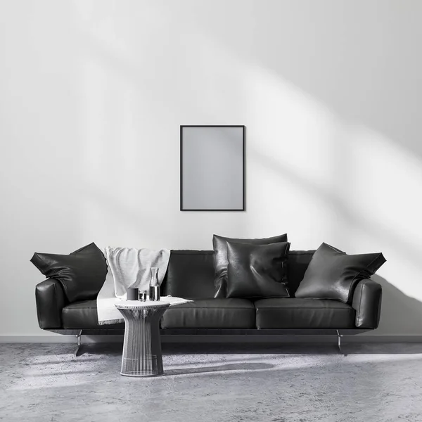 Model Poster Frame Moderne Minimalistische Stijl Woonkamer Interieur Met Zwarte — Stockfoto