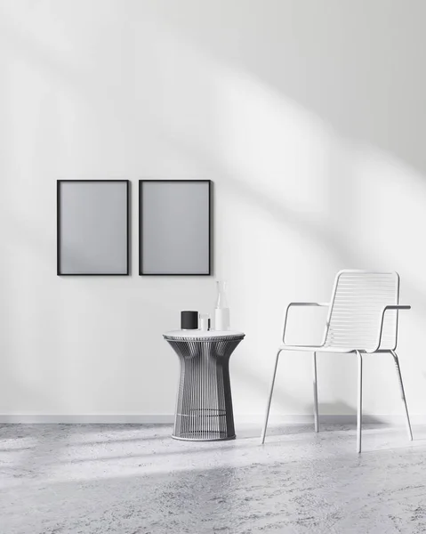 Simular Quadros Cartaz Parede Branca Interior Quarto Minimalista Moderno Com — Fotografia de Stock