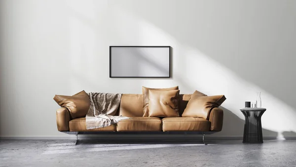 Frame Mock Moderne Woonkamer Interieur Met Witte Muur Zonnestralen Bruin — Stockfoto