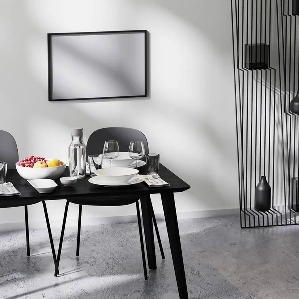 Ram Mock Modern Minimalistisk Design Interiör Närbild Matbord Med Stolar — Stockfoto