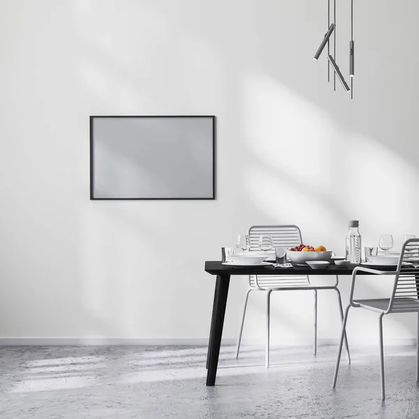 Frame Mock Moderne Eetkamer Interieur Met Zwarte Tafel Stoelen Witte — Stockfoto