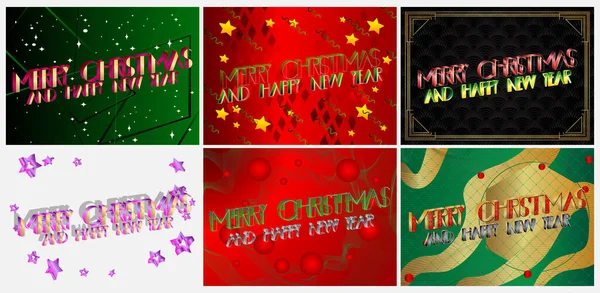 Sammlung Von Weihnachtskarten Mit Rand Sternen Und Abstrakten Linien — Stockvektor