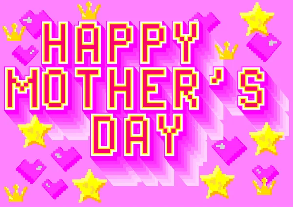 Feliz Día Madre Letras Caligrafía Pixel Art Cartel Estilo Retro — Vector de stock