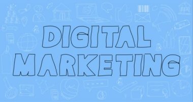 İş ve sosyal medya, web sitesi, viral, seo, anahtar sözcük, reklam ve internet için Doodle Dijital Pazarlama kelimeleri. Dans çizgileri asgari 4k animasyon.
