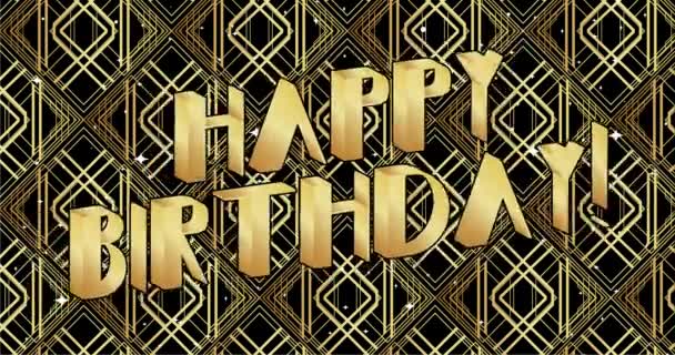 Art Deco Happy Birthday Typografie Animierte Dekorative Grußkarte Signiert Mit — Stockvideo