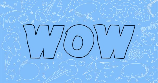 Doodle Word Wow Drawn Dancing Lines Minimal Animation Simple Video — Stock Video