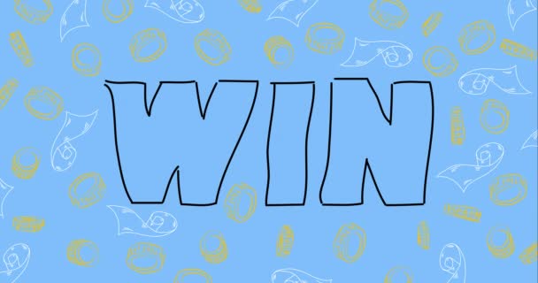 Doodle word Win. Teken danslijnen minimaal 4k animatie. Eenvoudige videoclip cartoon viering van het winnen. — Stockvideo