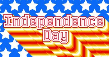 4 Temmuz tebrik kartı. 4k animasyon uzun katmanlı çok renkli gölge ABD ulusal bayrak renkleri, kırmızı, mavi, beyaz.