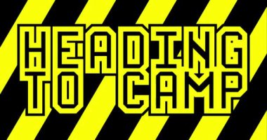 Siyah ve sarı renkleri olan kamp mesajlarına gidiyorum. Soyut 4k animasyon çizgi film videosu. Kamp, Yürüyüş, Macera.