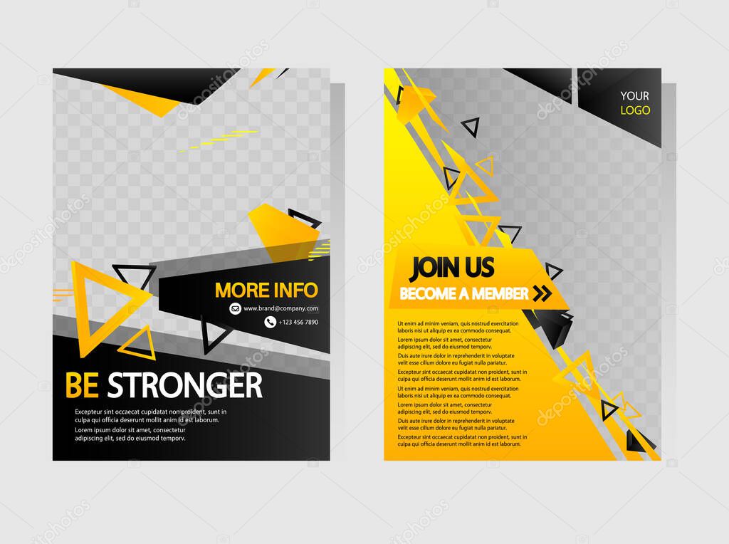 Black Yellow sport social media banner templates with unique style. Business brochure collection. Leaflet, A4 size flyer, book cover, presentation, card  template set for marketing.