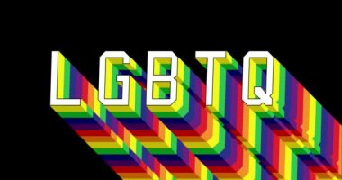 LGBTQ metni. 4k animasyon uzun katmanlı çok renkli gölge. Siyah arkaplanda gökkuşağı renkleri var..