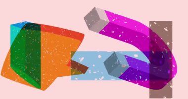 Risograph magnet and speech bubble with geometric shapes animation. Moving object in trendy riso graph design video.