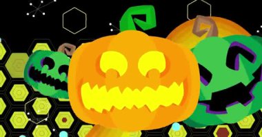 Cadılar Bayramı 'nda 70' lerin gerideki animasyonları, balkabağım. Harika Jack-o-Lantern 1970 'lerin sanat videosu. Minimalist Vintage tasarımı, eski moda renk çizimi.
