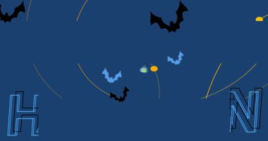 Balkabağı ve yarasa Jack ile Cadılar Bayramı başlık animasyonu. Tatil, kutlama davetiyesi.