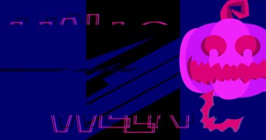 Balkabağı ve yarasa Jack ile Cadılar Bayramı başlık animasyonu. Tatil, kutlama davetiyesi.