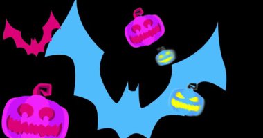 Balkabağı ve yarasa Jack ile Cadılar Bayramı başlık animasyonu. Tatil, kutlama davetiyesi.