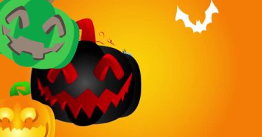 Balkabağı ve yarasa Jack ile Cadılar Bayramı animasyonu. Tatil, kutlama davetiyesi.