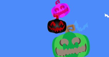 Balkabağı ve yarasa Jack ile Cadılar Bayramı animasyonu. Tatil, kutlama davetiyesi.