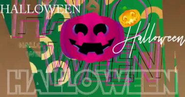 Balkabaklı Cadılar Bayramı kelimesi, Jack O 'Lantern arka plan animasyonu. Tatil kutlaması.