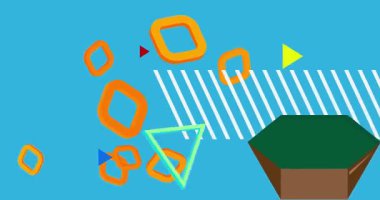 Metin için yeri olan geometrik grafik retro tema arkaplan animasyonu. Asgari geometrik elementler çerçeve video. Reklam için klasik soyut şekiller.