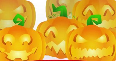 Cadılar Bayramı balkabaklı maket ürün gösterisi, Jack O 'Lantern. Animasyon silindiri kaide podyumu. Sunum için sahne gösterisi videosu. En küçük geometrik biçimlerin taşınması.