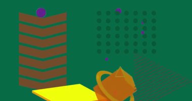 Metin için yeri olan geometrik grafik retro tema arkaplan animasyonu. Asgari geometrik elementler çerçeve video. Reklam için klasik soyut şekiller.