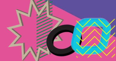 Metin için yeri olan geometrik grafik retro tema arkaplan animasyonu. Asgari geometrik elementler çerçeve video. Reklam için klasik soyut şekiller.