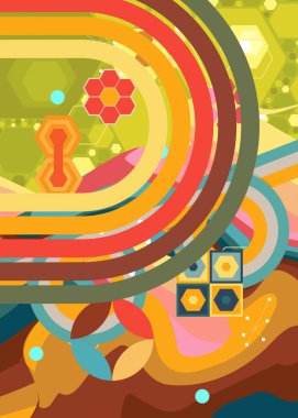 Geçmişe dönük 70 'ler. Harika 1970 'lerin soyut sanat şablonu. Minimalist çizgili tasarım posteri. Eski moda gökkuşağı renkli sanat eserleri.