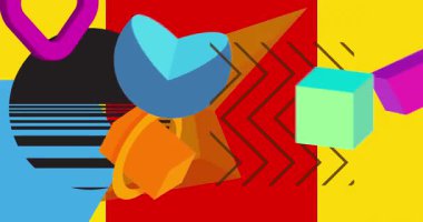 Metin için yeri olan geometrik grafik retro tema arkaplan animasyonu. Asgari geometrik elementler çerçeve video. Reklam için klasik soyut şekiller.