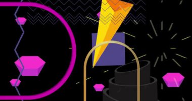 Metin için yeri olan geometrik grafik retro tema arkaplan animasyonu. Asgari geometrik elementler çerçeve video. Reklam için klasik soyut şekiller.