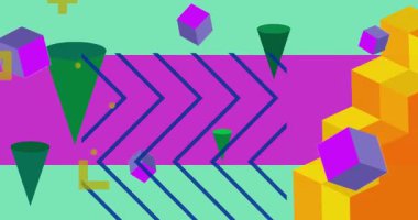 Metin için yeri olan geometrik grafik retro tema arkaplan animasyonu. Asgari geometrik elementler çerçeve video. Reklam için klasik soyut şekiller.