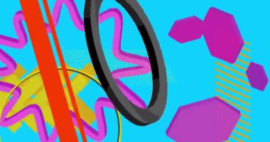 Metin için yeri olan geometrik grafik retro tema arkaplan animasyonu. Asgari geometrik elementler çerçeve video. Reklam için klasik soyut şekiller.