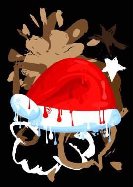 Noel Baba Şapkalı Grafiti. Soyut modern sokak sanatı dekorasyonu kentsel resim tarzında gerçekleştirildi.