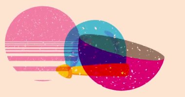 Geometrik şekilli Risograph Noel Baba Şapkası animasyon. Moda riso grafik tasarım videosunda nesne taşınıyor.