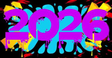 2026 Graffiti etiket animasyonu. Soyut modern sokak sanatı video dekorasyonu şehir boyama tarzında gerçekleştirildi.