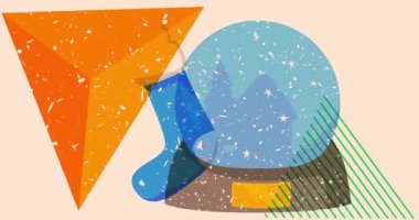 Risograph Noel çorabı ve Geometrik şekilli Kar Küresi animasyonu. Moda riso grafik tasarım videosunda nesne taşınıyor.