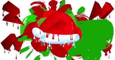 Noel Baba Şapkası Graffiti etiket animasyonu. Soyut modern sokak sanatı video dekorasyonu şehir boyama tarzında gerçekleştirildi.