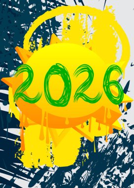 2026 grafiti. Soyut modern sokak sanatı dekorasyonu kentsel resim tarzında gerçekleştirildi.