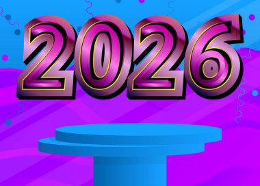 2026 numaralı ürün tasarımı. Vektör silindirli kaide podyumu. Sunum için sahne gösterisi. En küçük geometrik biçimler.