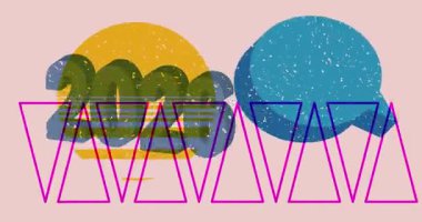 Risograph 2026 ve geometrik şekilli konuşma balonu animasyon. Moda riso grafik tasarım videosunda nesne taşınıyor.