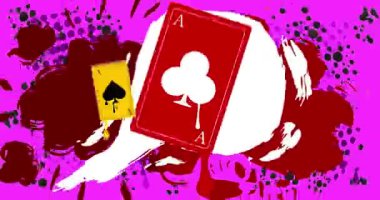 Poker Kart Oynayan Graffiti Etiketi animasyonu. Soyut modern sokak sanatı video dekorasyonu şehir boyama tarzında gerçekleştirildi.