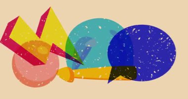 Risograph Noel Baba Şapkası ve geometrik şekilli konuşma balonu animasyonu. Moda riso grafik tasarım videosunda nesne taşınıyor.