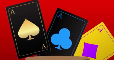 Poker İskambil Kartı ile model ürün görüntüsü. Animasyon silindiri kaide podyumu. Sunum için sahne gösterisi videosu. En küçük geometrik biçimlerin taşınması.