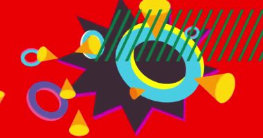 Metin için yeri olan geometrik grafik retro tema arkaplan animasyonu. Asgari geometrik elementler çerçeve video. Reklam için klasik soyut şekiller.