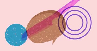 Risograph bıçakları ve geometrik şekilli konuşma baloncukları animasyonu canlandırır. Moda riso grafik tasarım videosunda nesne taşınıyor.
