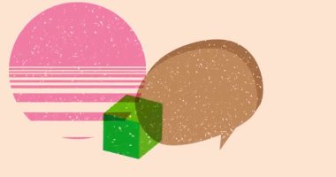 Geometrik şekilli Risograph konuşma balonu animasyonu. Moda riso grafik tasarım videosunda nesne taşınıyor.