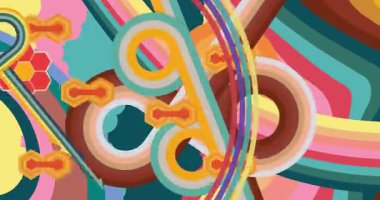 70 'lerin Retro Arkaplan animasyonu ile Groovy 1970' lerin sanat videosu. Minimalist Vintage tasarımı, eski moda renk çizimi.